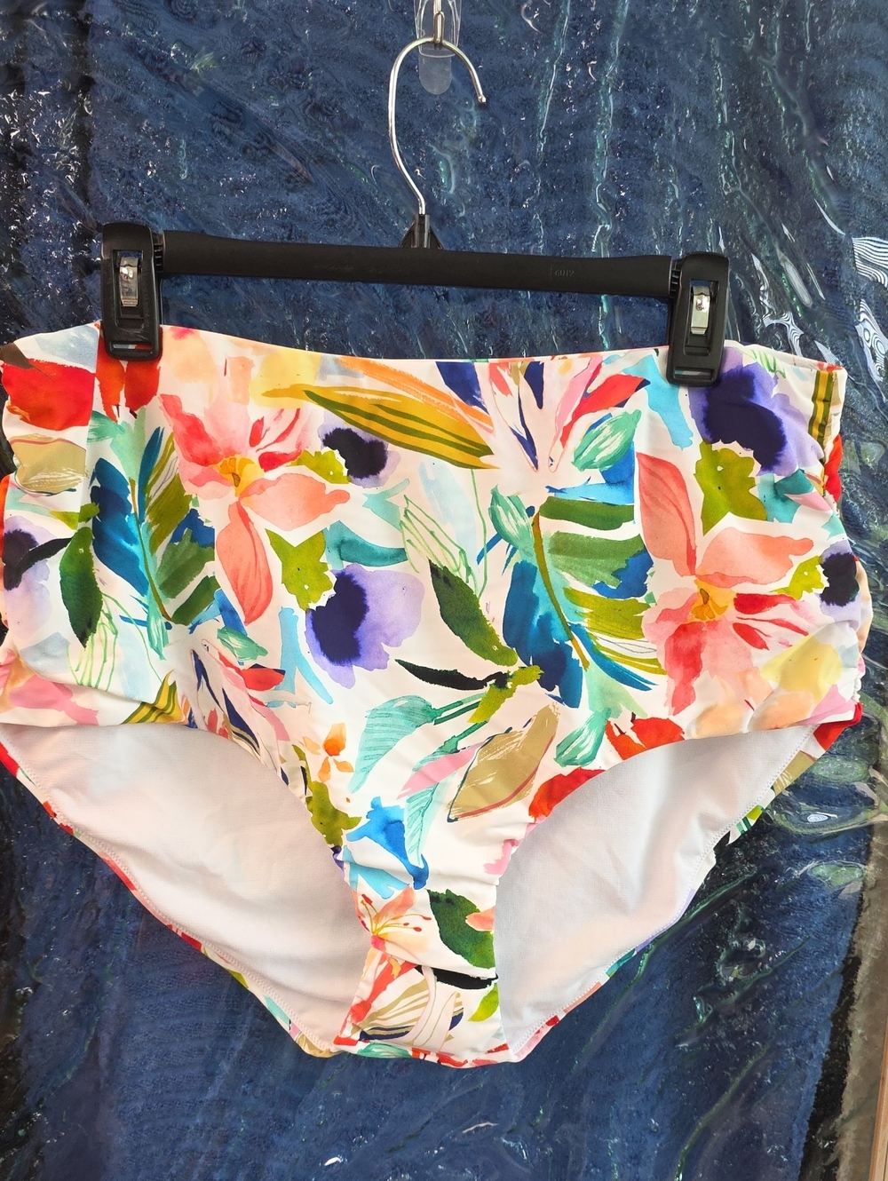 Raisins Tropical Floral Swim Bottoms in Coral, Teal & White